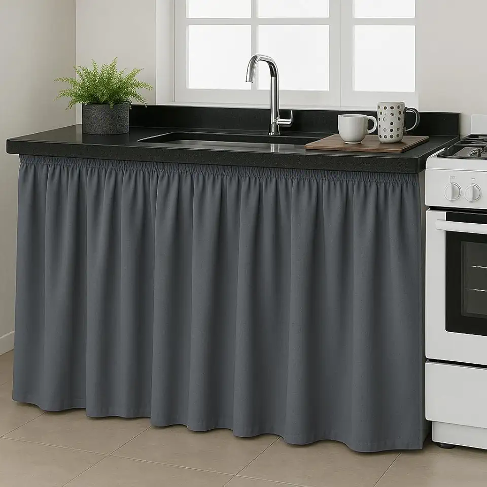 Cortina de Pia Elegante para Cozinha Balcão Tanque 2,80 Metros por 80 cm de Altura (CINZA)