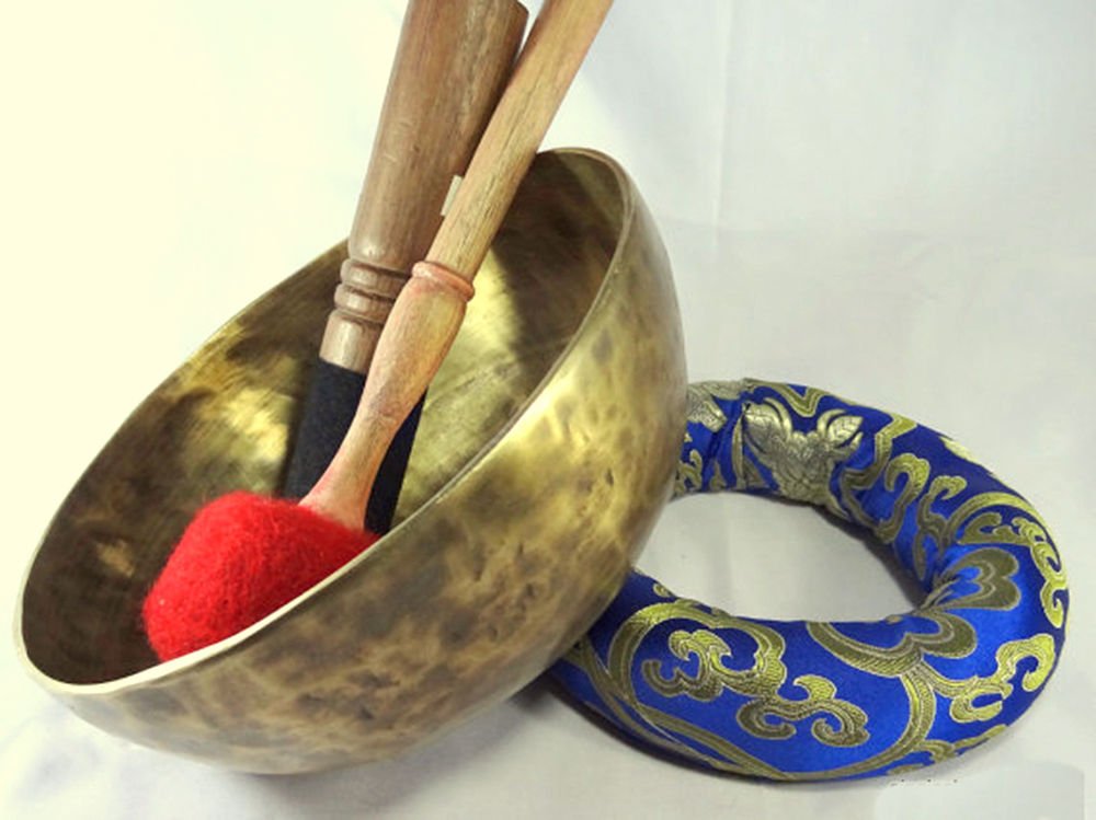 22,86 cm (9")-Ciotola musicale per meditazione, per campana tibetana, con ciotola, realizzato a mano in metallo, 7-Ciotola per ciotole da Nepal ciotole, Materassino