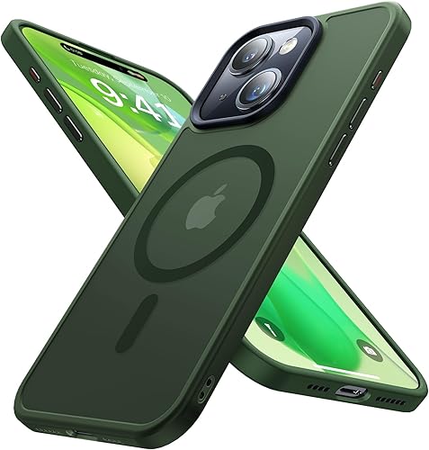 Miniatura 1 de Funda magnética fuerte para iPhone 15 compatible con MagSafe probada contra caídas de grado militar a prueba de golpes, delgada, translúcida mate,