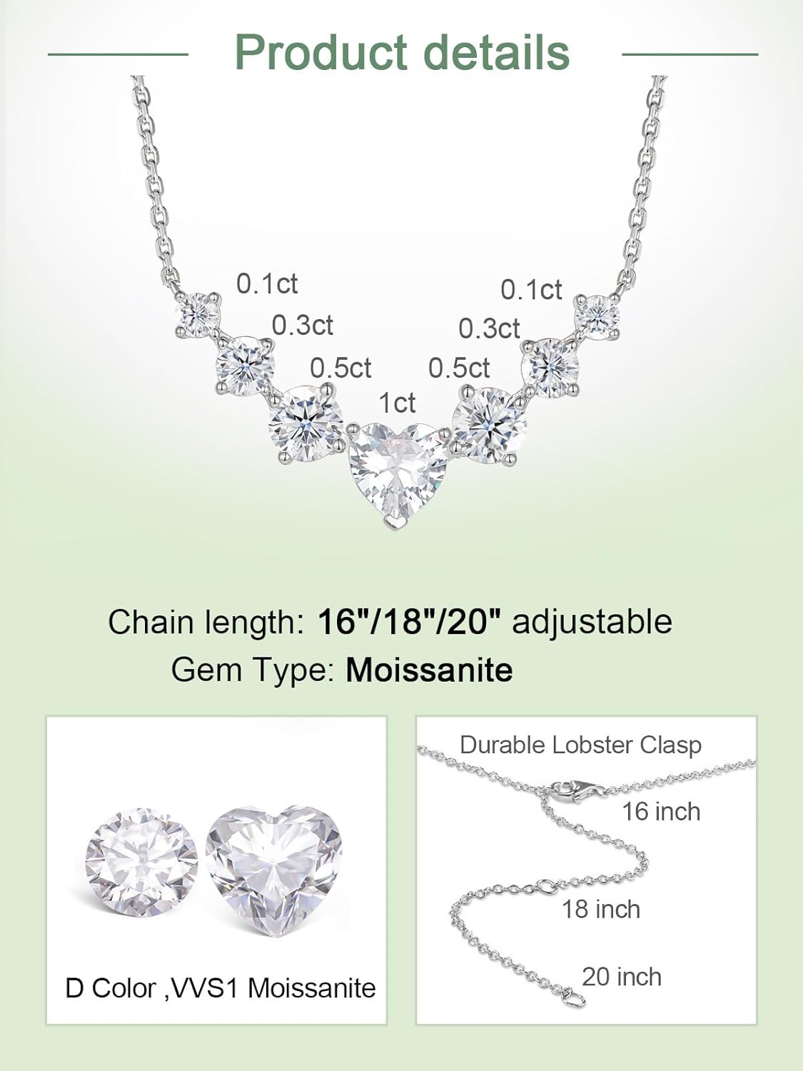 7 Stones Moissanite/Sapphire/Ruby/Emerald Necklace for Women, 2.80/1.62 Carat Pendant Necklace, Solid 925 Sterling Silver, Anniversary Romantic Gift for Her, Birthday Gifts for Mom Wife Daughter - Image 6