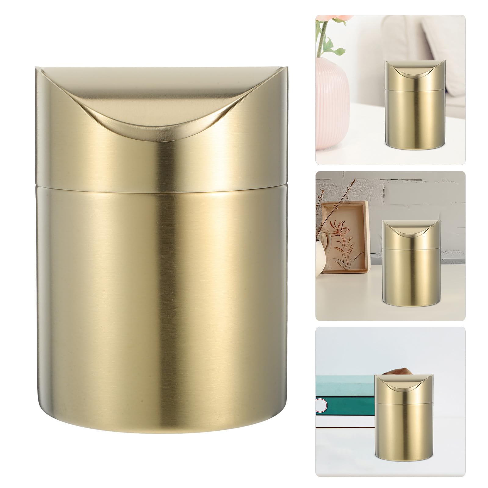 Ciieeo Mini Cestino per Rifiuti da Ufficio in Acciaio Inox 304 con Coperchio, Piccolo Bidone per Scarti di Carta e Spazzatura Domestica, Contenitore Compatto per Scrivania in Soggiorno