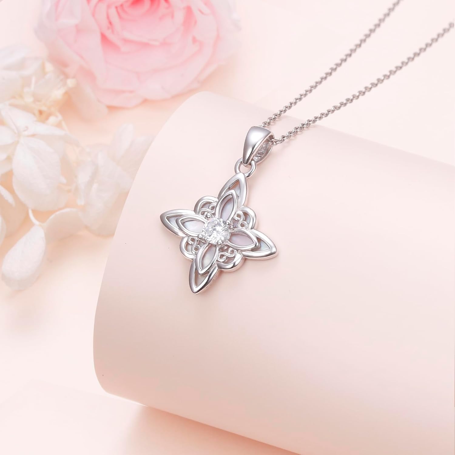 925 Sterling Silver Good Luck Irish Celtic Knot Necklaces Witches Knot Pendant Mother of Pearl Irish Celtic Jewelry Gift for Women - Image 4