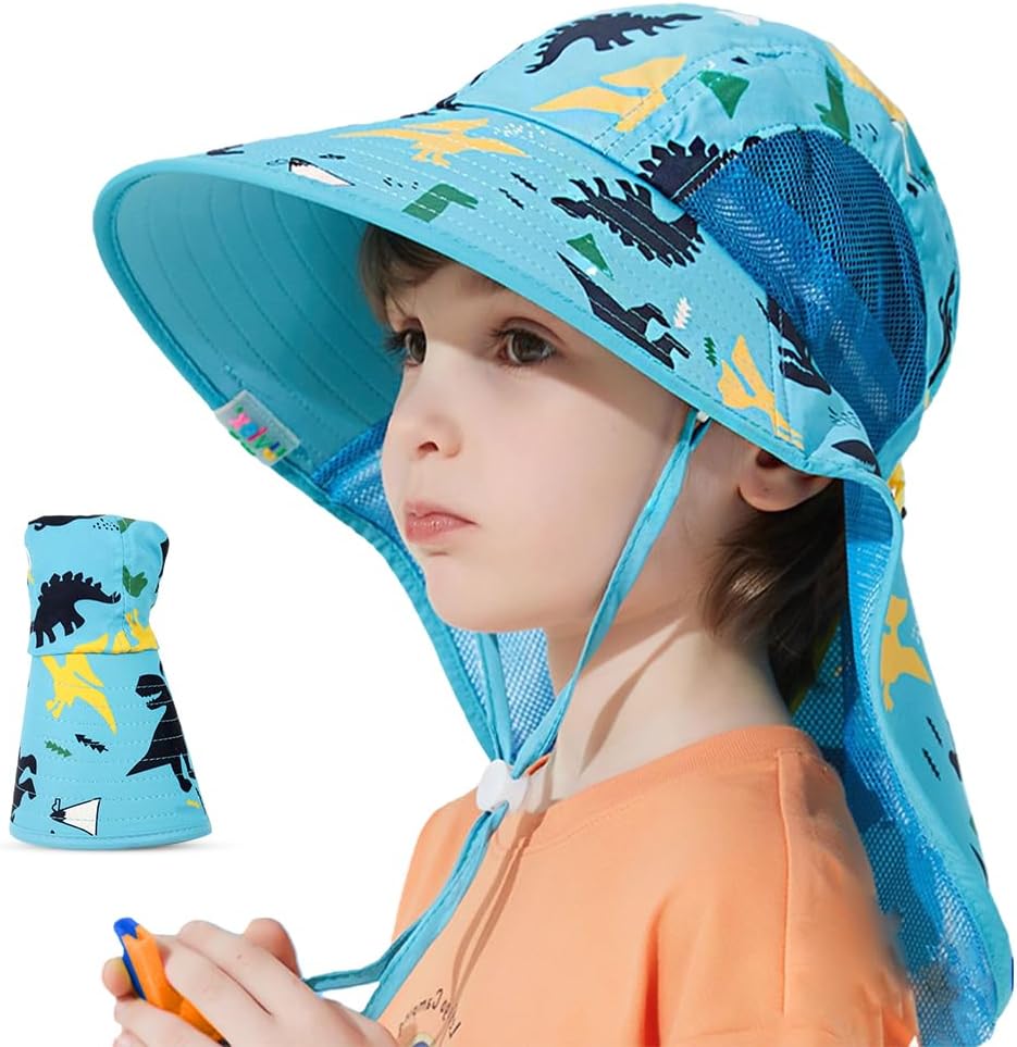 - Wide Brim Sun Hat for Kids Girls with Neck Flap Shawl, UPF 50+ Adjustable Chin Strap Sun Protection Hat for Girls 2-10 Years Old, Summer Breathable Sun Visor Hat Windproof Beach Hat