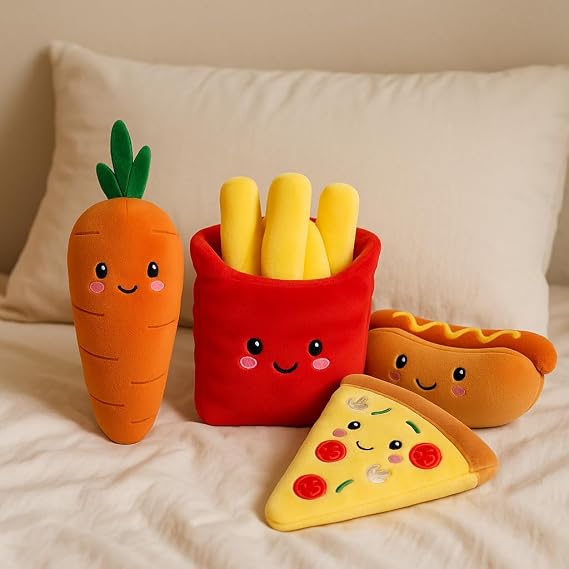 PMS Plush Softlings Hot Dog Toy – 21cm Soft Plush Hot Dog with Smiley Face & Mustard Detail – Cute Stuffed Food Toy for Kids, Toddlers & Plush Collectors