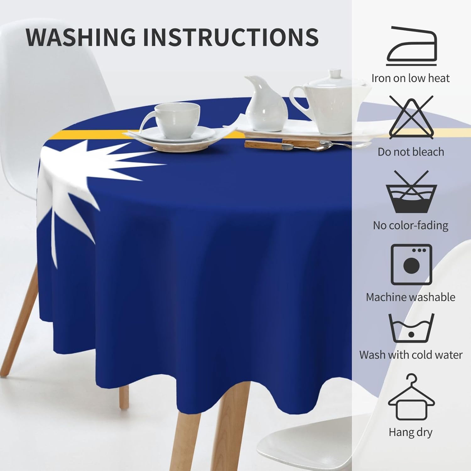 Flag of Nauru Print Wrinkle Free Dining Table Cover for Birthday Party Farmhouse Tablecloths Up to 60 x 60 Inches