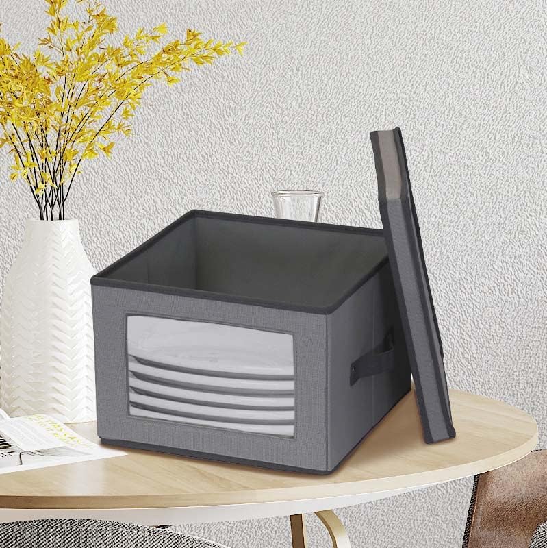 Miniatura 2 de Household Essentials - Caja de almacenamiento para platos de cena, marco fuerte y asas, panel con ventana, tapa completamente removible, apilable y