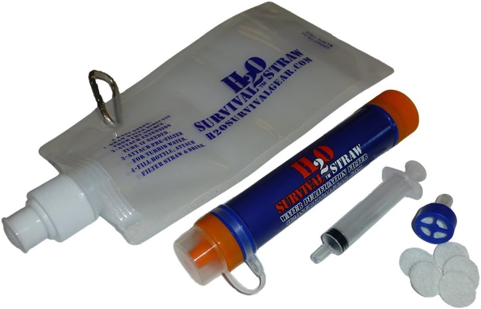 H2O Survival Straw-Personal Water Filter Straw & Bag-Successfully Battle Tested in the Philippines Typhoon-Now Available in the US! Hiking/Emergency/Disaster Personal Water Filtration Straw. 3 Stage Filter Process Filters out 99.9999% of Bacteria greater than 0.01 microns. Makes Contaminated Water Drinkable Instantly! Don't Be Fooled by Short Term Solutions, This Straw can Filter 400 Gallons! 2 YR Warranty. See our Water Filter Straw Comparison Chart. Survival Tips e-book included!