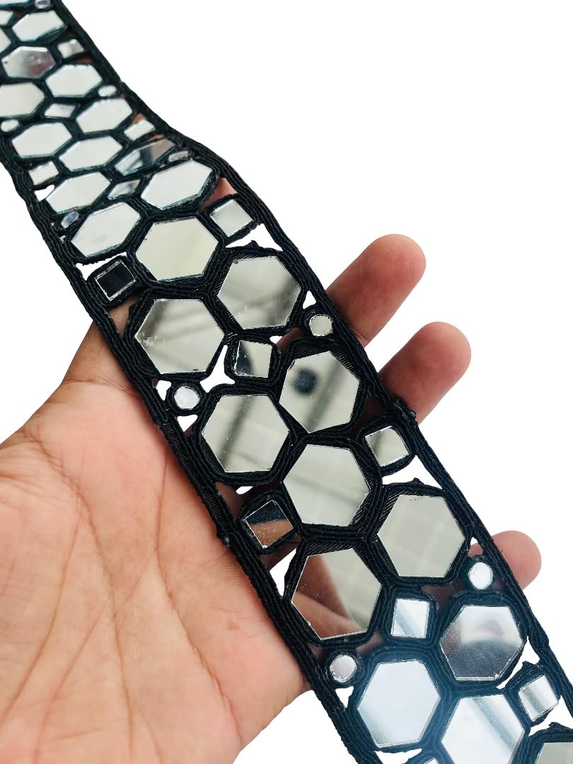 Encaje hexagonal de espejo para decorar ropa de fiesta y manualidades, lote de 6 yardas