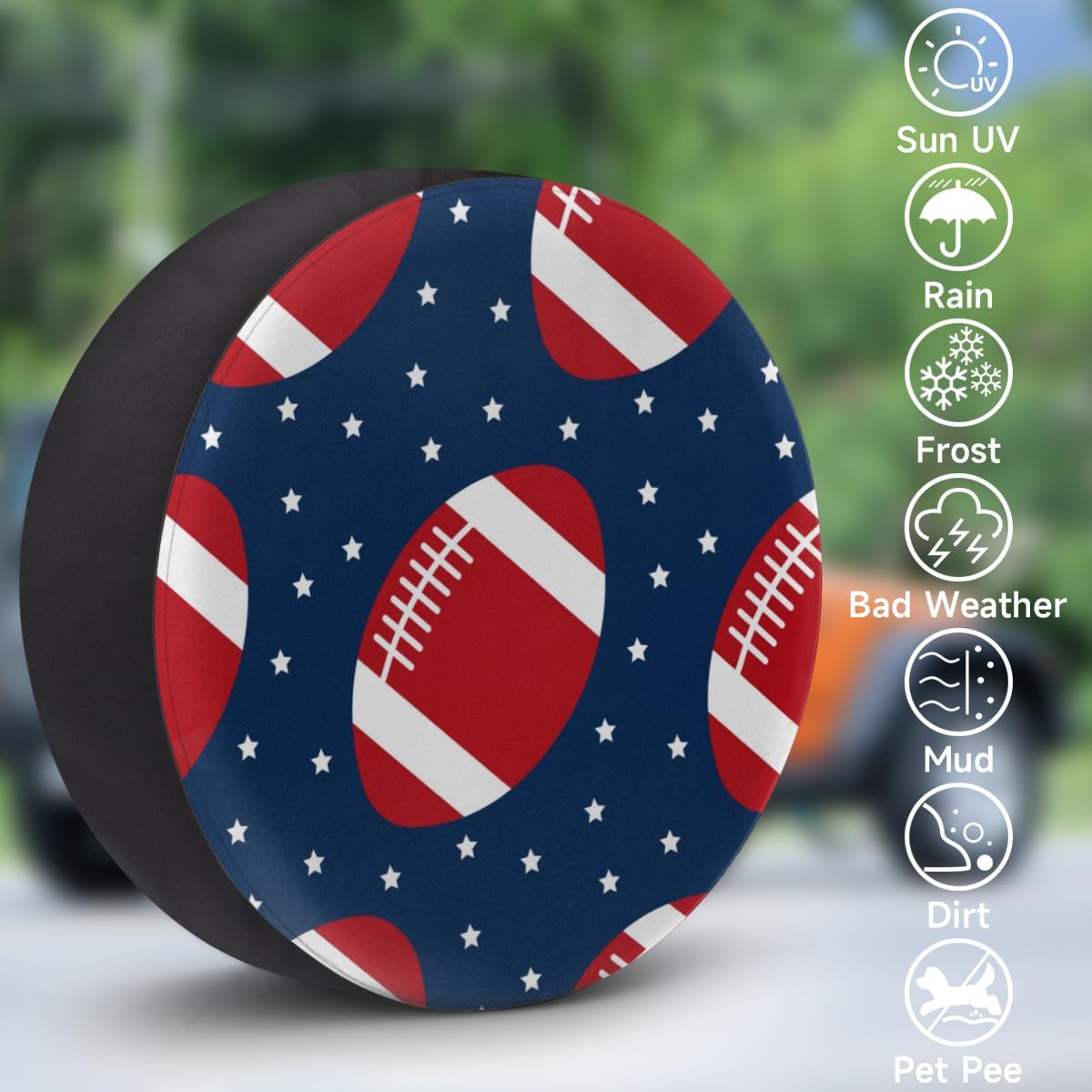 Cartoon Football Tire Covers Portable Spare Tire Cover Soft Durable Waterproof Dustproof Set of 4 Bags 15 Inches for Car Truck SUV Trailer Camper