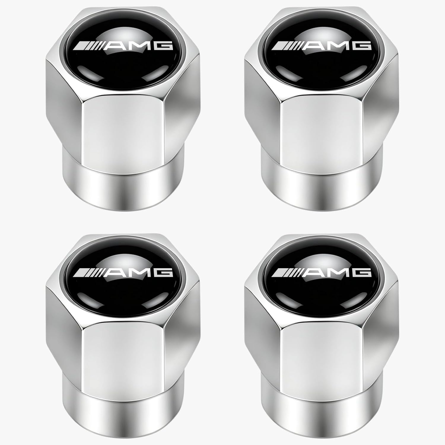 Tire Valve Stem Caps for Mercedes-Benz AMG A C E S Class Series GLK CLA GLA GLC GLE CLS SLK Metal Wheel Air caps Auto Valve Stem Caps Accessories 4 Pcs Silver