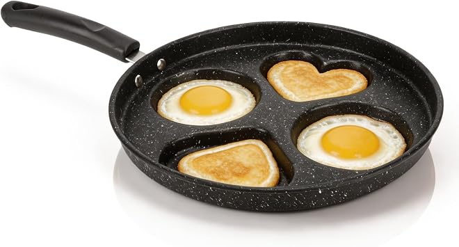 Cyrank 4 Cup Egg Frying Pan, Heart Shaped Egg Cooker Pan Circle Omelette Pan Nonstick Iron Breakfast Cooker Pan Egg Skillet Non-Stick Frying Pan Steak Pan for Pancake Burger