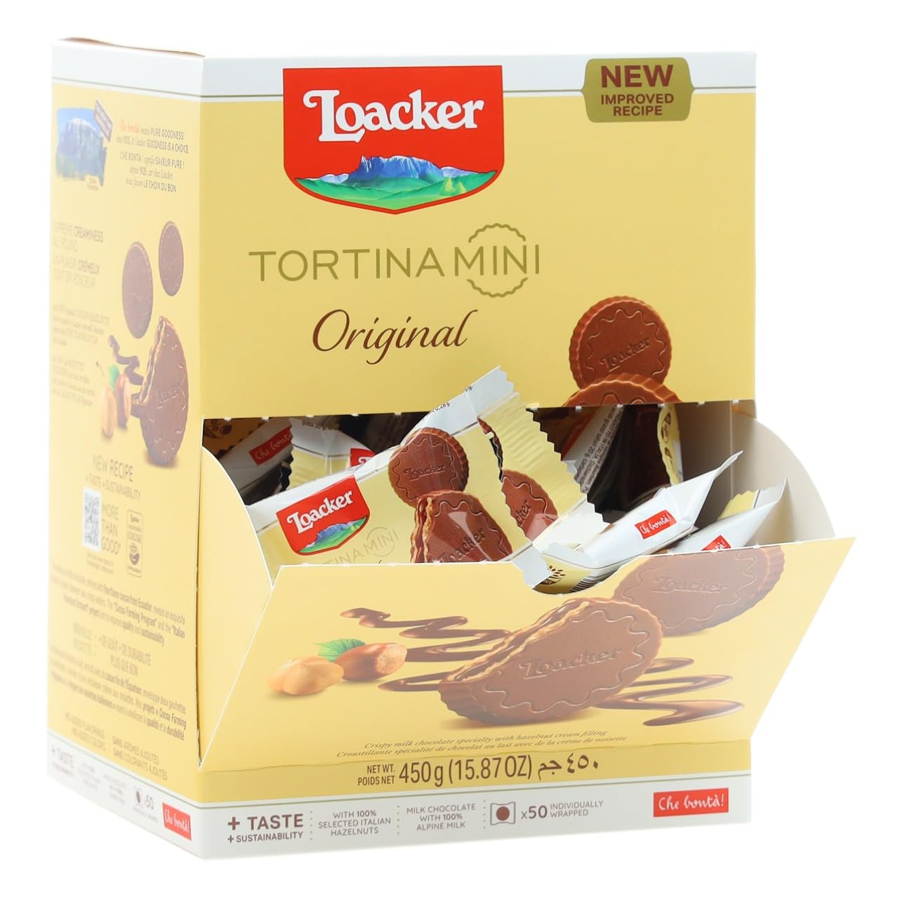Loacker, Tortina Mini Original, Delizie Ricoperte di Cioccolato al Latte e Crema alle Nocciole e Cialde Wafer, Snack Ideali per Bar e Caffetterie, 1 Confezione Convenienza da 50 Biscotti Monoporzione