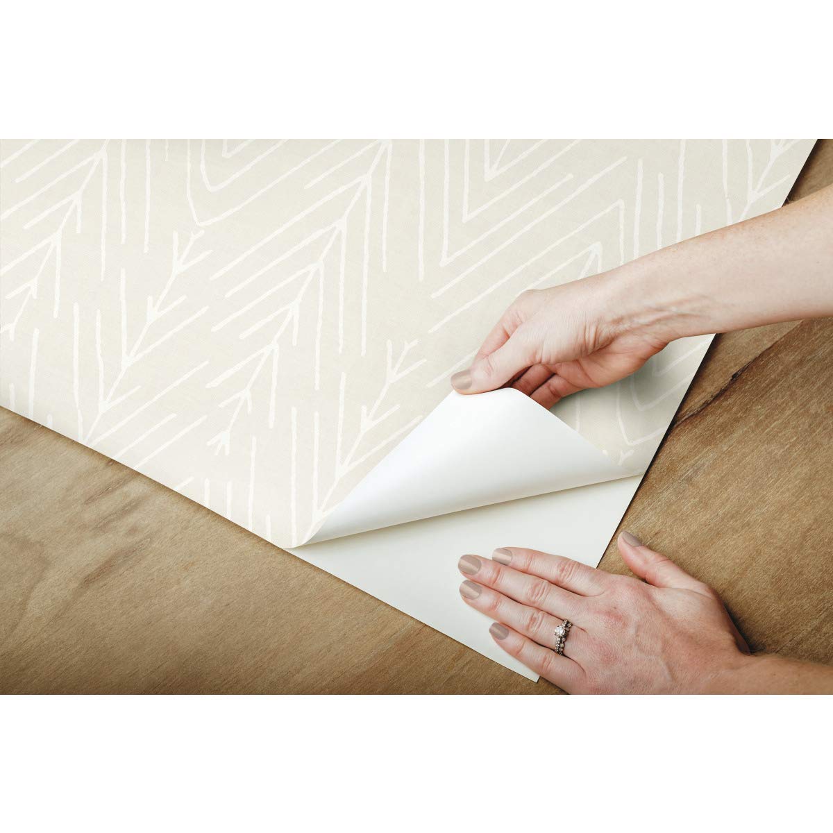 RoomMates RMK11671WP Beige Twig Hygge Herringbone Peel and Stick Wallpaper, Beige / White - Image 4