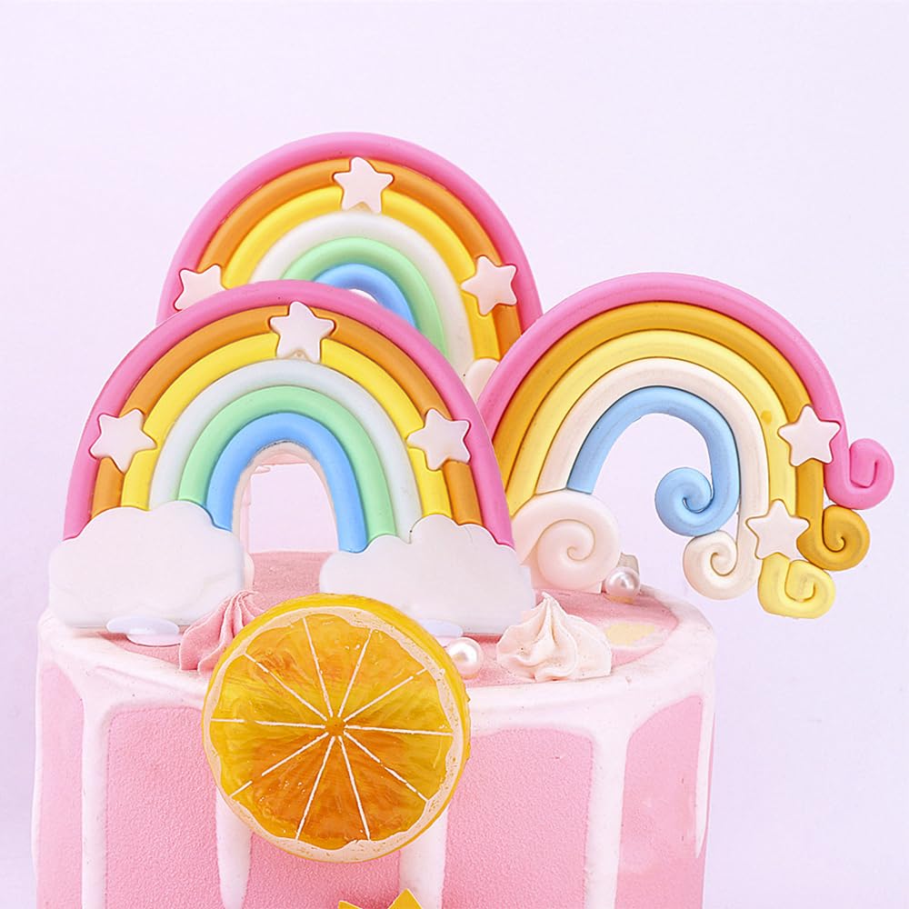 Rainbow Cake Topper,Soft Pottery Colorful Cake Decoration