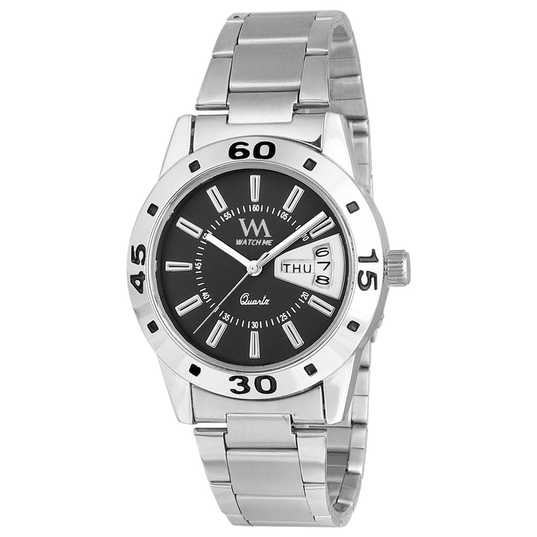 WM Black Dial Silver Stainless Steel Strap Day and Date Collection Series Analog Quartz Watches for Women DDWM-009-BKrko