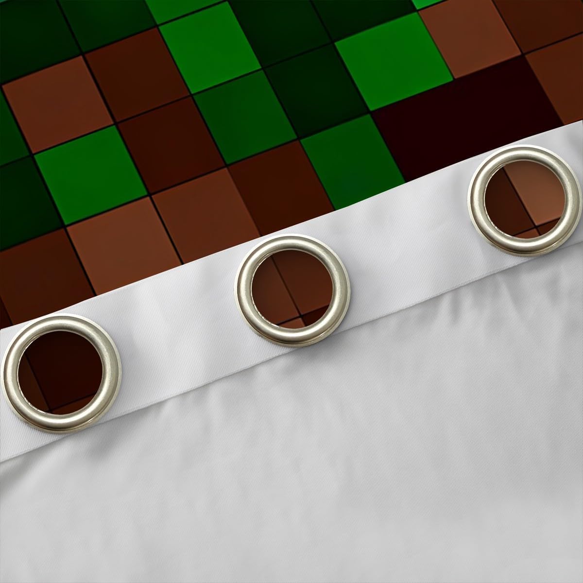 Manfei Pixelierte Blackout Vorhänge, Patchwork Grid Videospiele Jungen Zimmer Dekor,Bergleute Lattice Simple Window Curtains,Dark Green Brown 2 Panels, S Größe