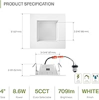 Vista 2 de ASD Iluminación LED empotrable cuadrada blanca de 4 pulgadas retrofit - 9W 709LM 2700/3000/3500/4000/5000K regulable seleccionable LED Downlight