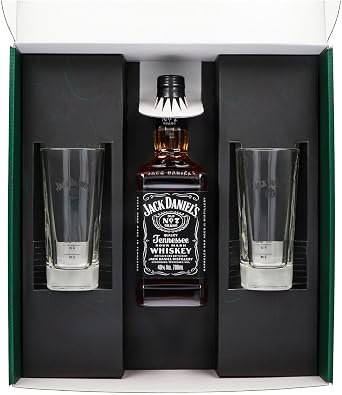 Sipply 3-Piece Gift Set with 2 Long Drink Glasses and 1 Bottle Jack Daniels 0.7 L 40.0% Vol. with Gift Packaging: Green Gift for Women Men Mum Dad Girlfriend for Christmas Easter