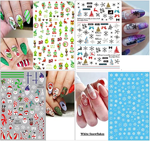 10 Sheets Christmas Nail Art Stickers 3D Xmas Nail Decals Winter Snowflake Santa Claus Snowman Buffalo Plaid Reindeer Nail Stickers For Christmas Nail Designs Decorations Manicure Tips Charms #TOP3