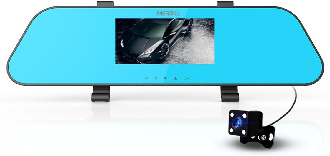 MERRILL dual camera 4.3" TFT FHD 1080p 140° Wide Angle car dash camera Dashboard Camera Recorder Car Dash Cam with G-Sensor WDR Loop Recording