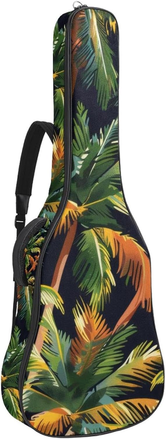 Acoustic Guitar Gig Bag 1 cm Thick Padding, Waterproof Electric Guitar Bag 40-42 Inch Guitar Case Backpack with Dual Shoulder Strap, Palm Tree Seamless Pattern