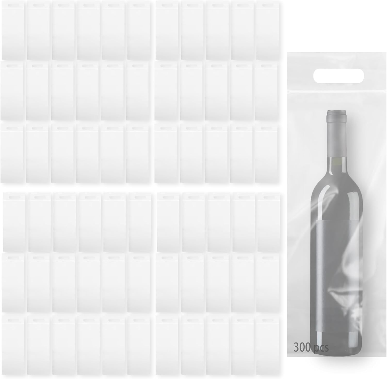 300 Pcs Clear Plastic Wine Bottle Bag with Handles, Plastic Seal Wine Bags Bulk for Travel Carrying, Restaurants, Bar