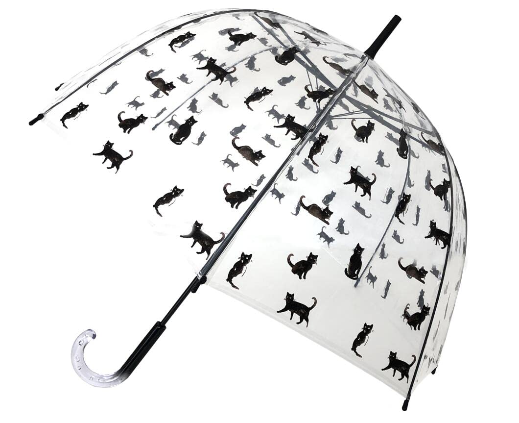 SMARTBULLE Long Transparent Umbrella - Birdcage shape; Solid; Automatic opening; Diameter=85cm; Women's umbrella; CATS pattern; Dome shape umbrella
