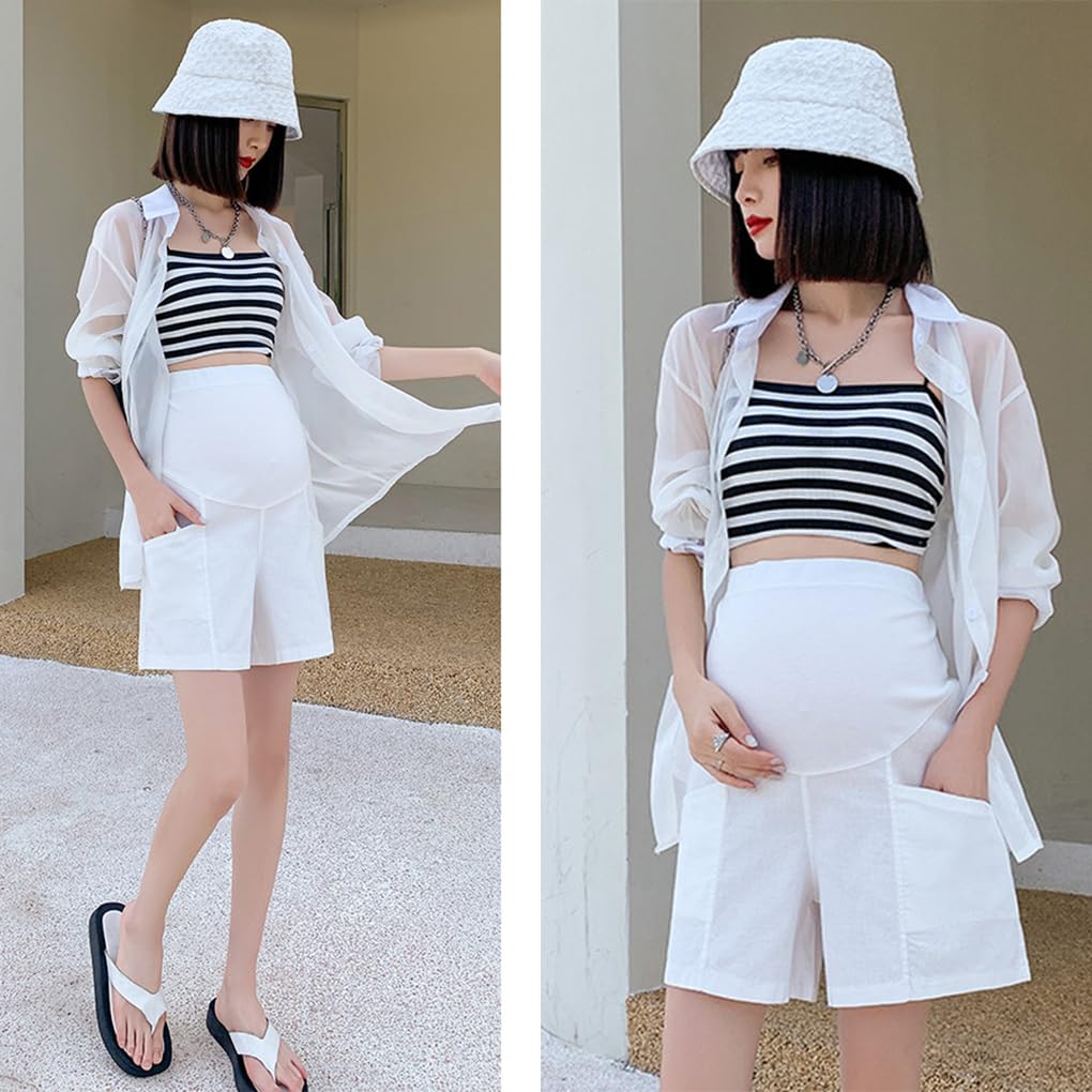 Leggings Premaman Corti, Over The Belly Pantaloncini Premaman Estivi Corto Pantaloncini Corti da Donna Cotone Maternity Shorts Pantaloni Shorts maternità a Vita Alta Hot Pants Estivi