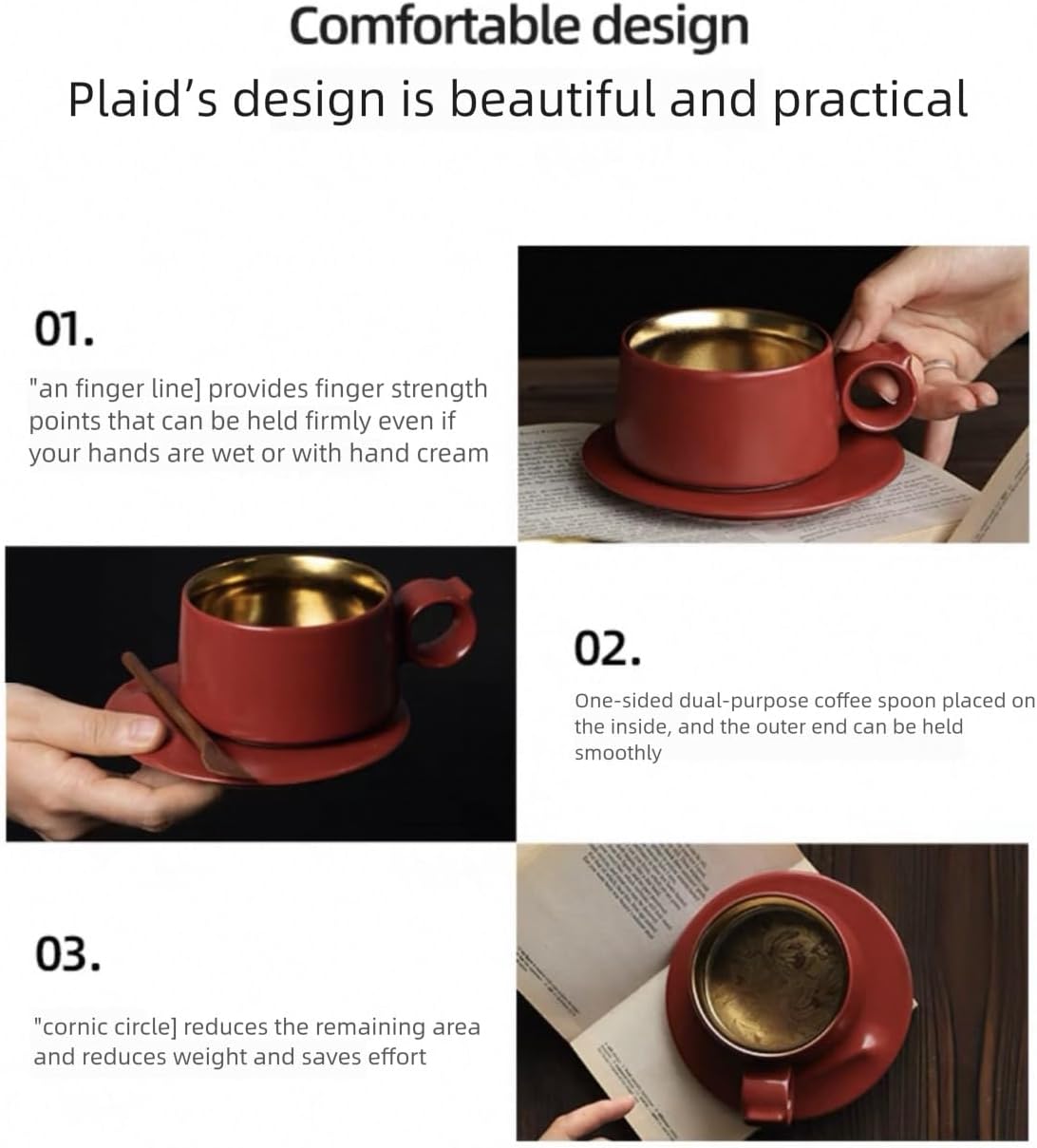 Designer’s Original Handmade Ceramic Coffee Mugs with Saucer，Food-Grade Titanium, Unique Ring Coffee cup for Office and Home, Birthday, Valentine's Gifts for Men and Women (Misty blue)