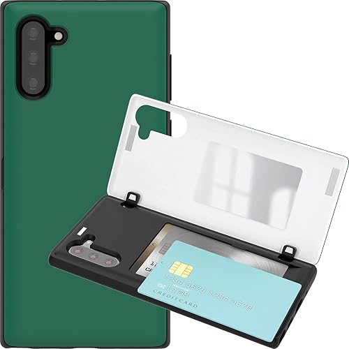 JUST4YOU Funda tipo cartera para Galaxy Note 10 con tarjetero Cierre magnético automático Cubierta de parachoques de espejo oculto (verde)