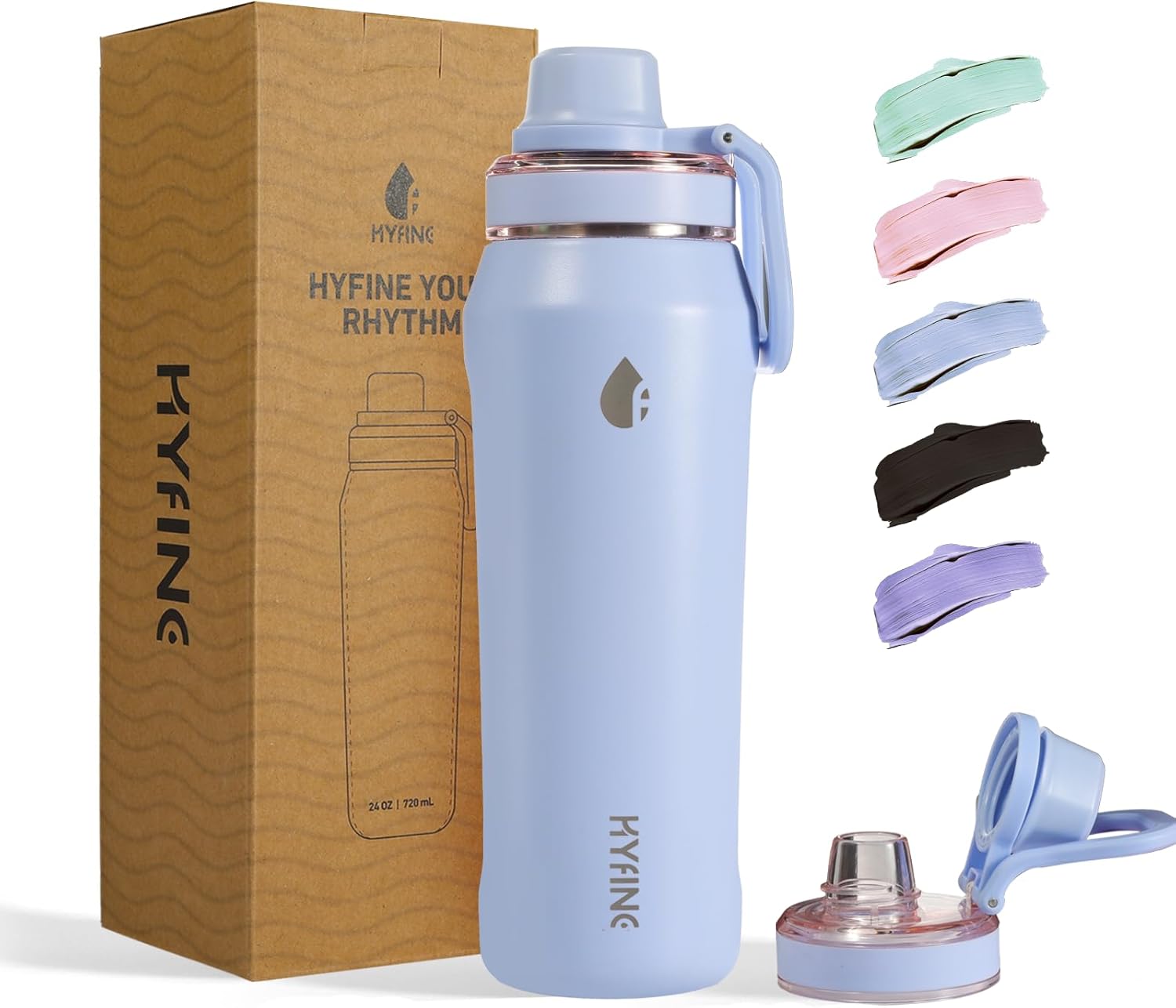 24 oz (approximately 720ml) stainless steel insulated water bottle, equipped with Tritan direct drinking cap, wide-mouth double-layer vacuum insulated bottle, BPA free (Sky Blue)