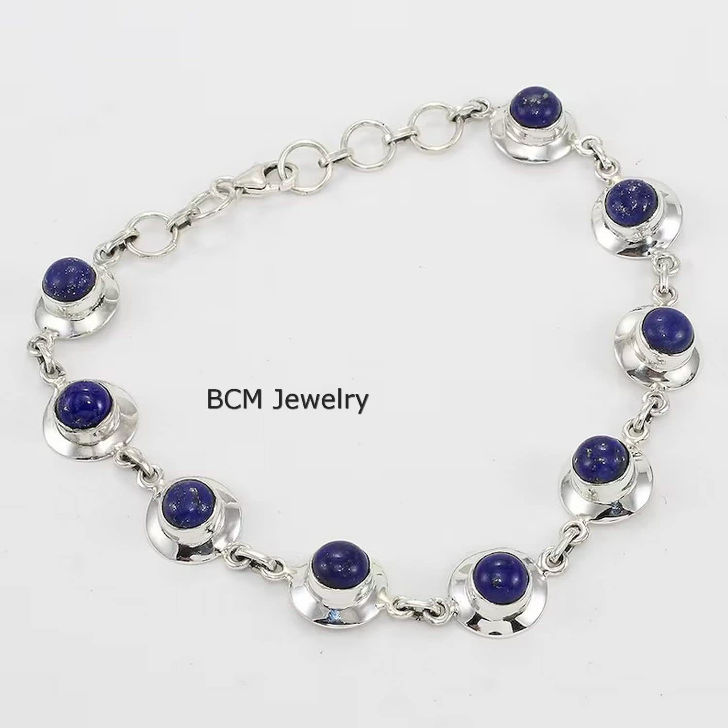 Pulsera de plata de ley 925 para mujeres, hombres y niñas, pulsera hecha a mano con piedras preciosas de lapislázuli