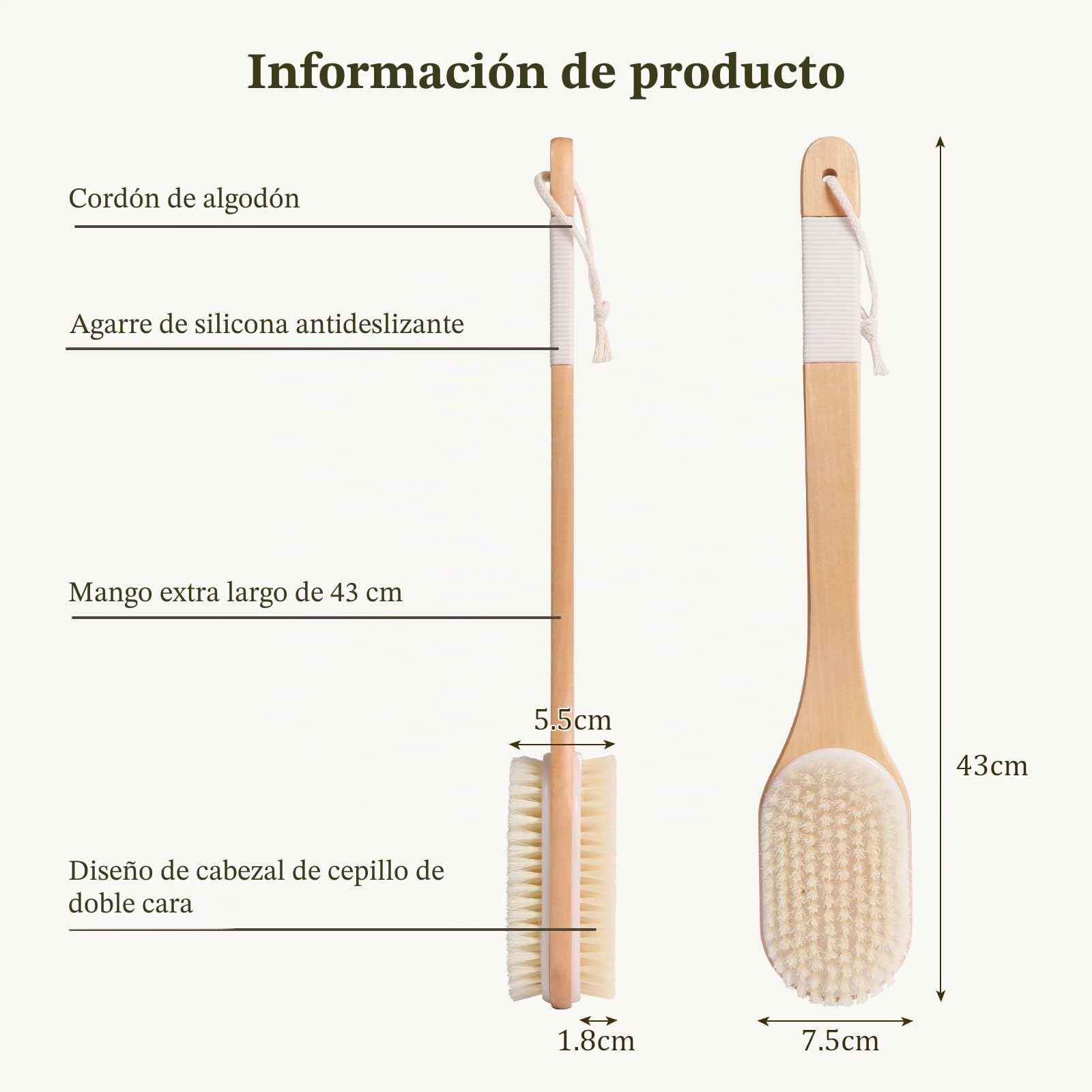 Blendura Cepillo Exfoliante Corporal Mango Largo, Uso Seco y Húmedo, Cepillo de Ducha para Cuerpo y Espalda, 43 cm Longitud