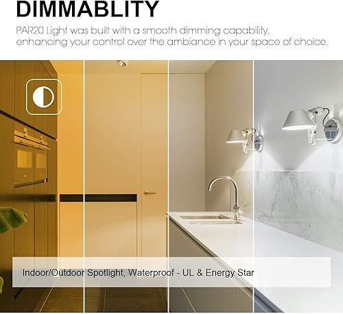 Vista 11 de Bombilla LED Par20 de 7 W (equivalente a 50 W), certificación UL, luces de inundación regulables blancas de luz diurna de 5000 K, 500 lúmenes, base