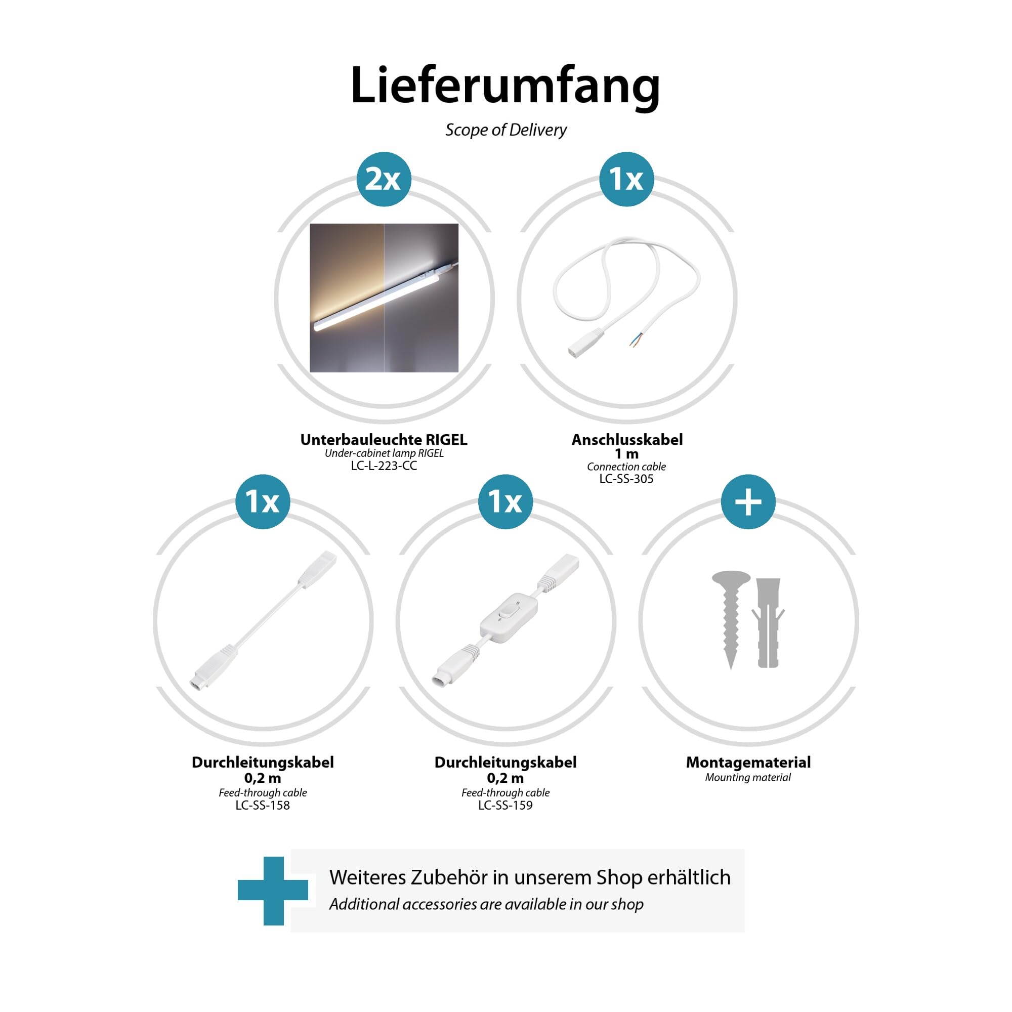 ledscom.de Juego de 2 lámparas LED para debajo del armario Rigel, cada una de 57,3cm, con interruptor - temperatura de color ajustable /, 16,656W, cada una 830lm