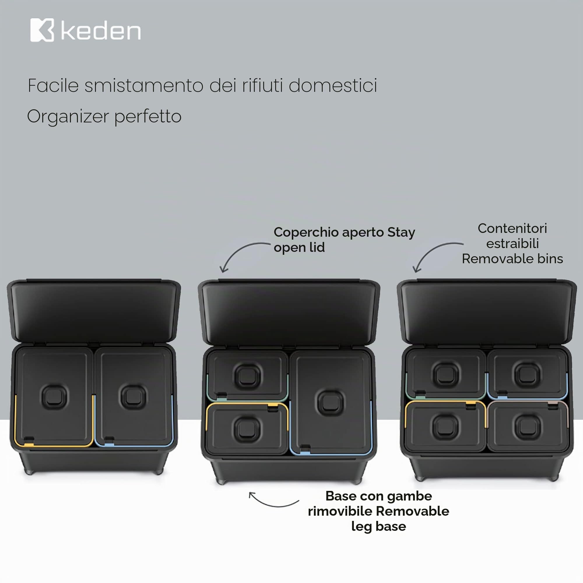 Sistema di raccolta differenziata per riciclaggio KEDEN 4 x 10 litri