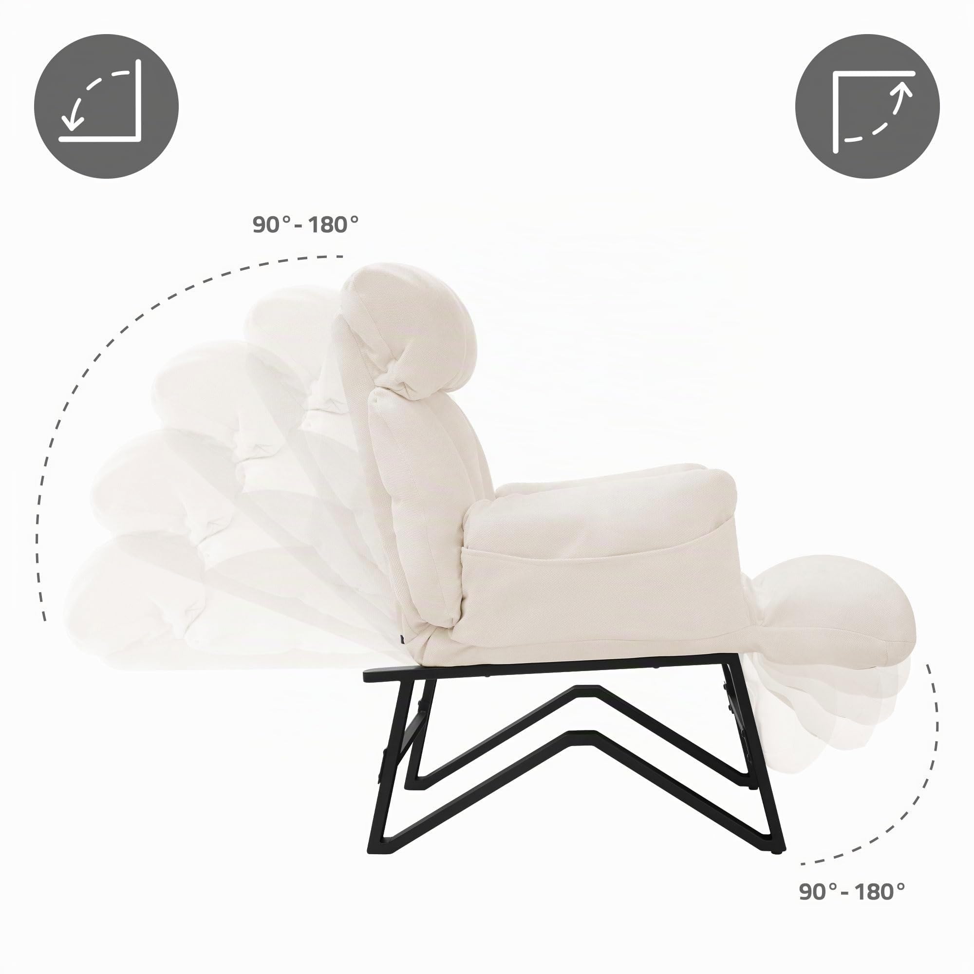 ML-Design Sillón de Relax Reclinable Beige Asiento de Salón con Funda de Lino Butaca de TV Moderno Ajustable con Resposabrazos, Reposapíes, Bolsillos Laterales Sofá Tapizado Individual de Lectura