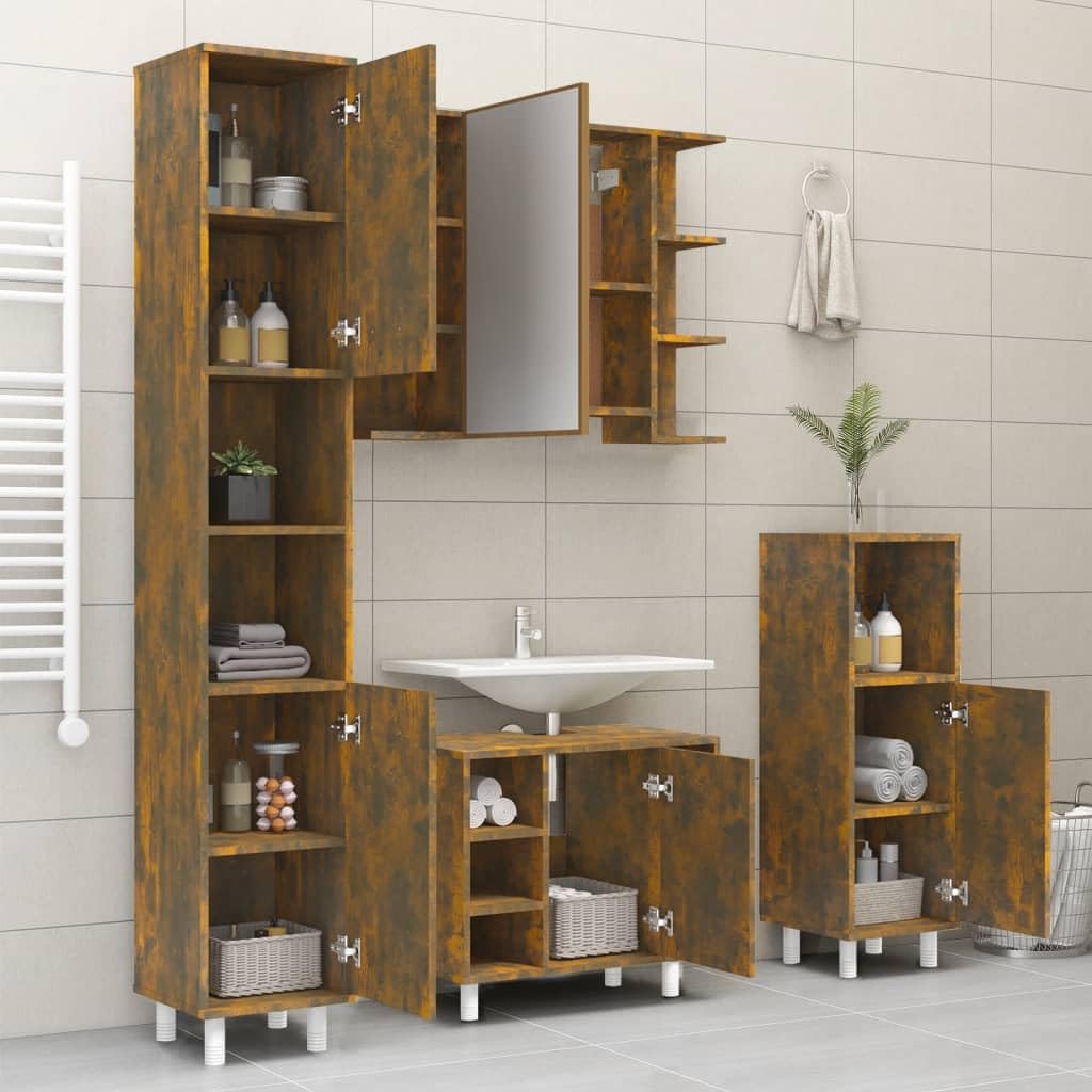 Generisch Badezimmerschrank，Badezimmer，moderner Badschrank zur vertikalen Aufbewahrung von Handtüchern，Kosmetik und Pflegeprodukten (Smokedoak)
