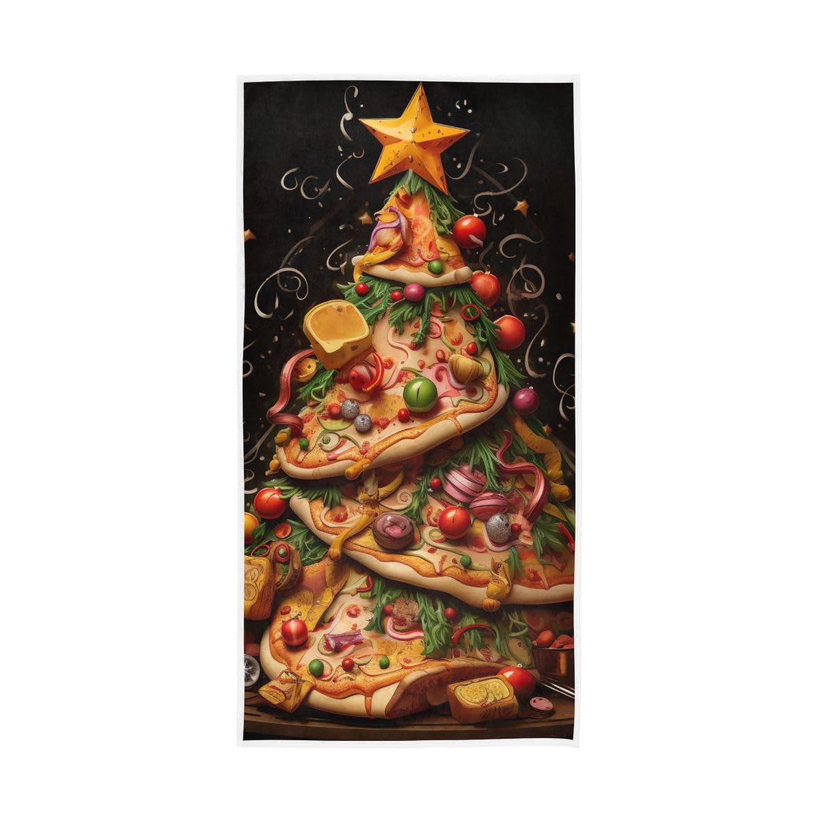 HUYGD Christmas Pizza Tree Guest Hand Towels for Bathroom, Hand Towel for Bathroom, Shower, Hotel, Spa 15 x 30 Inches