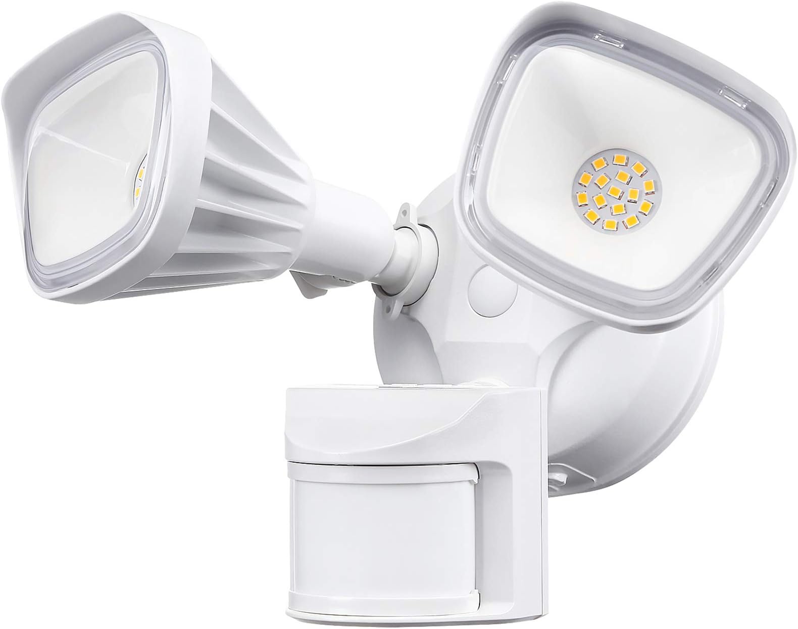 LEONLITE 25W Dual-Head Motion-Activated LED Outdoor Security Light, 150W Equiv. Waterproof Area Lighting, Photocell Included, DIM Mode Available, 5000K Daylight, for Yard, Garage, Porch,White