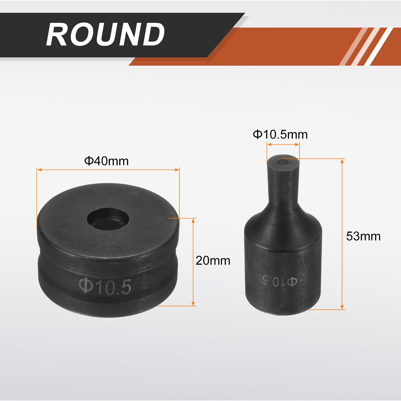 QUARKZMAN Punta Redonda de Vaso de Impacto, 10.5mm Matriz Hidráulica Adaptador 40Cr Acero Troquel Hidráulico para Carraca Perforar Punzonar para CH70 Eléctrica Perforación Máquina, Negro