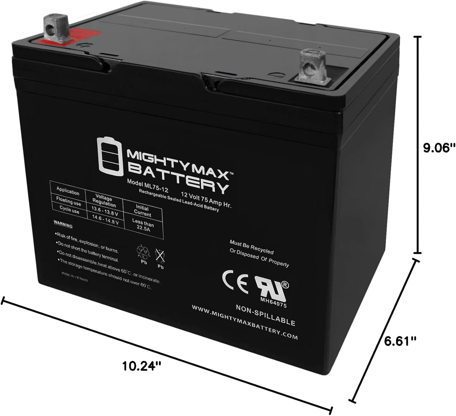 Mighty Max Battery ML75-12 12V 75Ah Battery Replaces Pride BATGEL1009