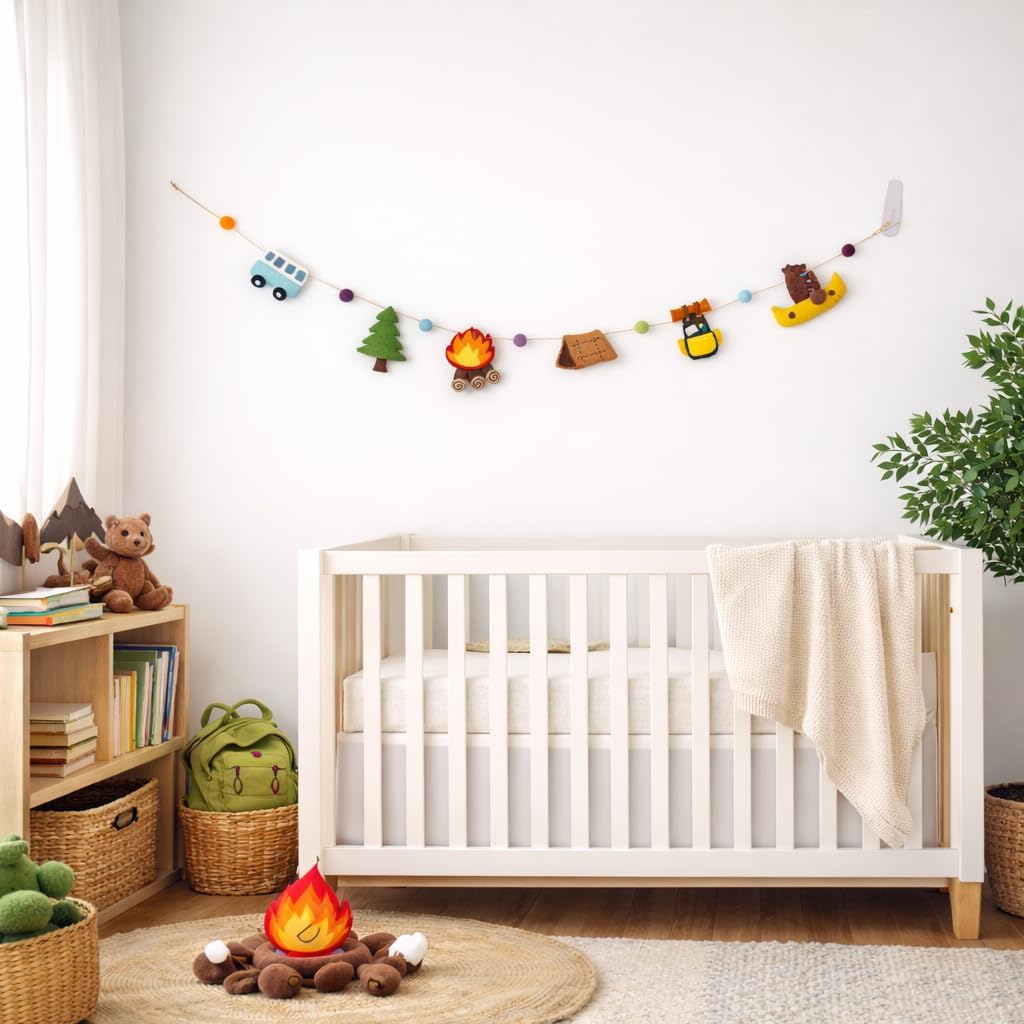 4ft Handmade Felt Camping Adventure Garland, Kids Room Garlands, Camping Garland for Tent, Unique Kids Room Wall Hanging, Needle-Felted Outdoor Garlands, Boho Decoration, Fair-Trade Gift from Nepal