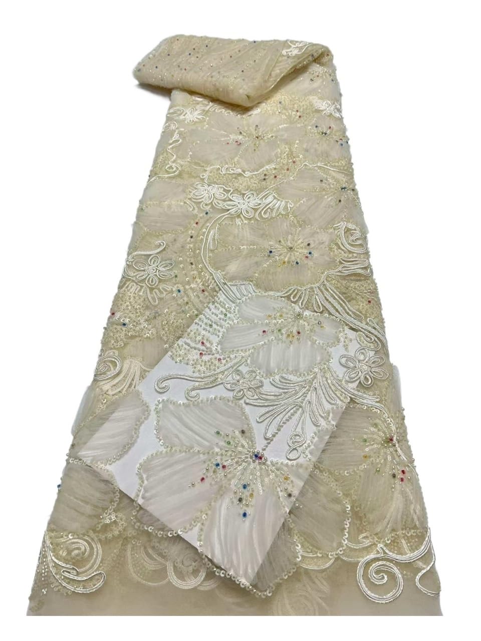 Beaded Fabric Floral Ribbon Sequined Bridal Lace Netting 5 Yards