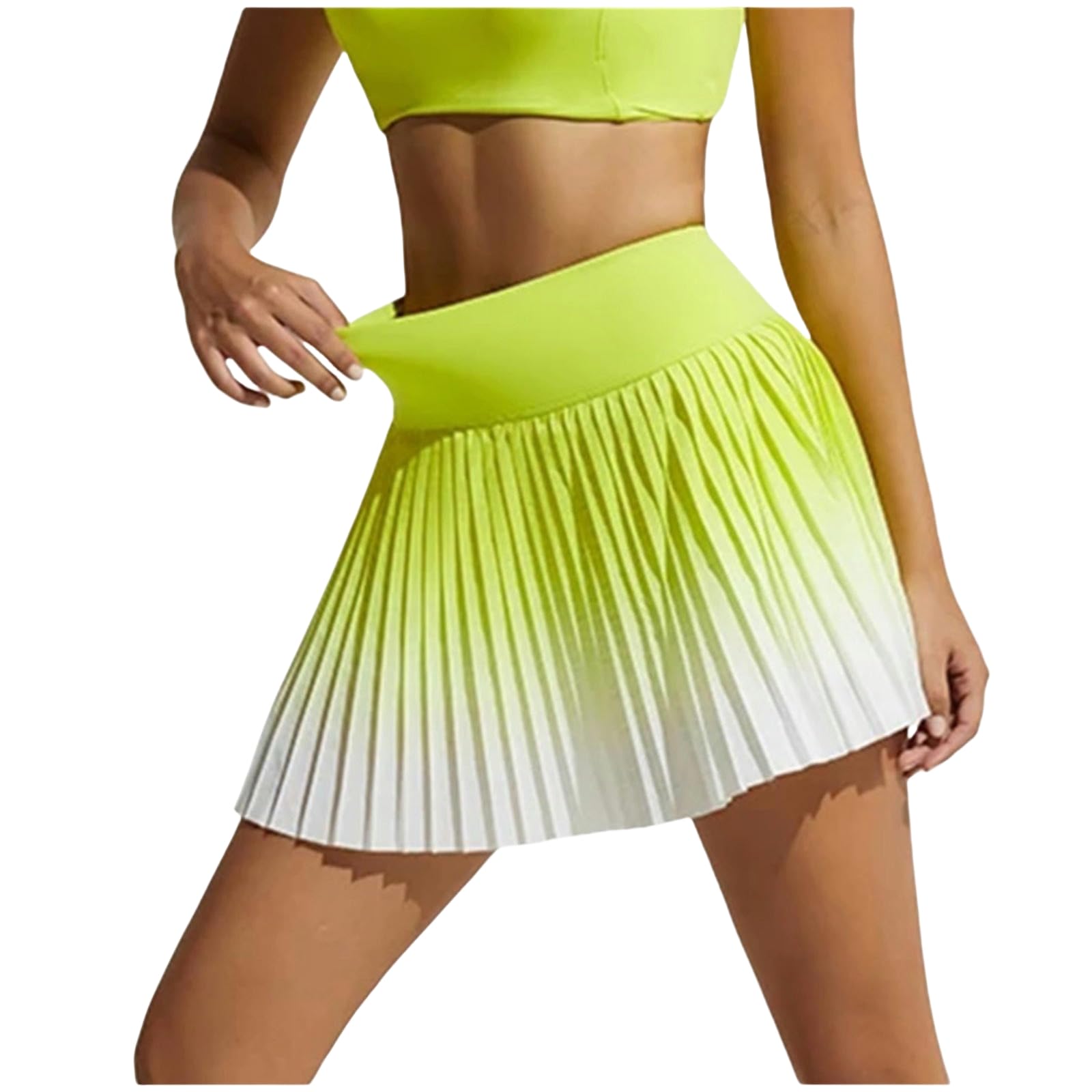 Jupe de Running Plissée Summer Safety Jupe Short de Sport Jaune pour Gym et Tennis en Plein Air