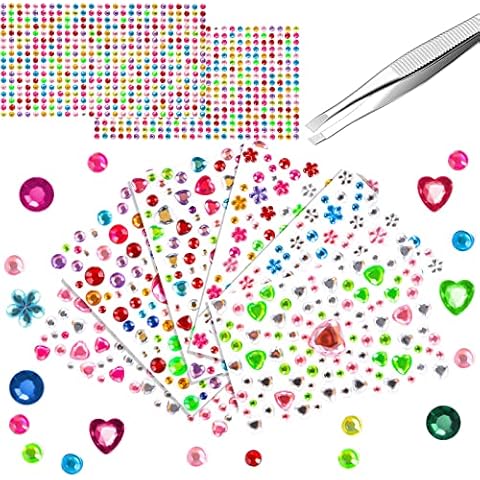 1484 Stück Selbstklebende Strasssteine Bunt, Verschiedene Formen Acryl Glitzersteine Schmucksteine Aufkleber Basteln Steinchen Cover