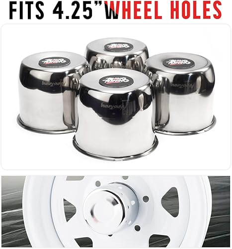 Miniatura 4 de RTrhinoTuning 4.25" Hub 3.66" H Push Through Truck Center Caps Puede adaptarse a 1996 f150 2001 Silverado Wheels Tapas de llanta cromadas 4 piezas