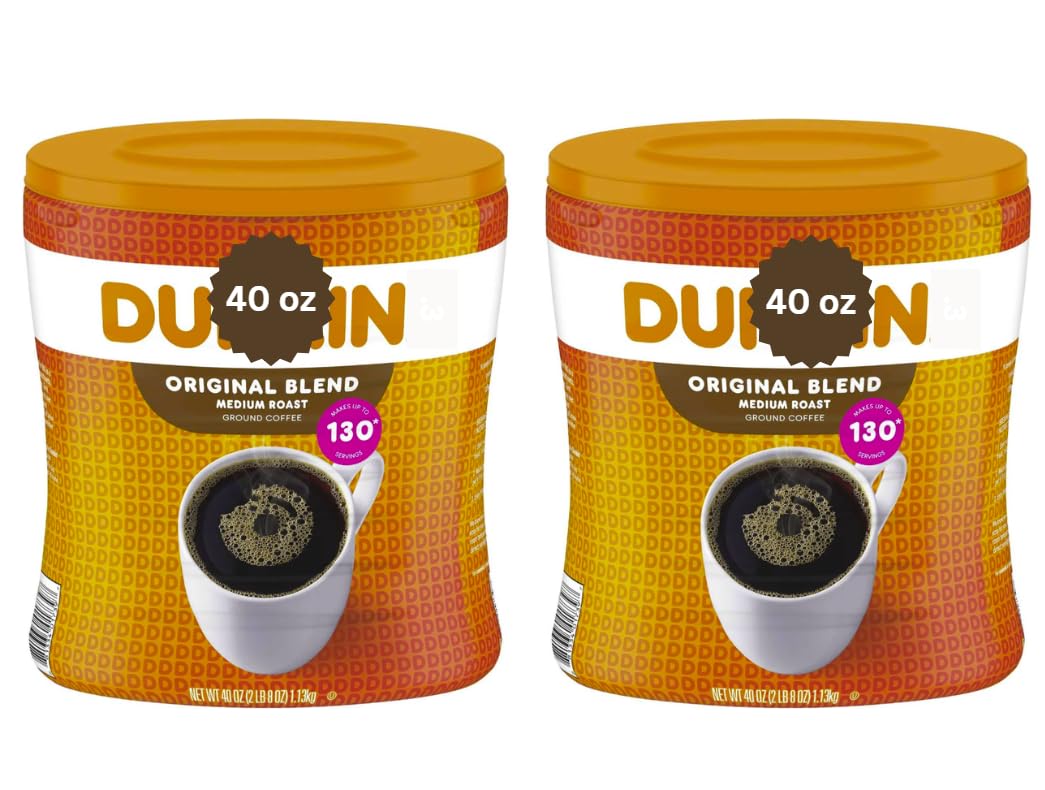 Dunkn. Donuts Original Ground Coffee, 40 oz, Makes up to 130 cups, Pack of 2
