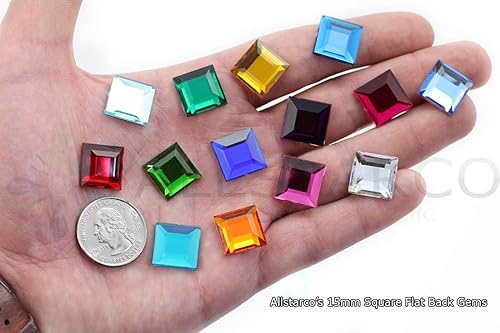 Miniatura 2 de Allstarco Diamantes de imitación acrílicos cuadrados con parte trasera plana, gemas de plástico de 0.59 pulgadas, adornos para bisutería, 120 piezas