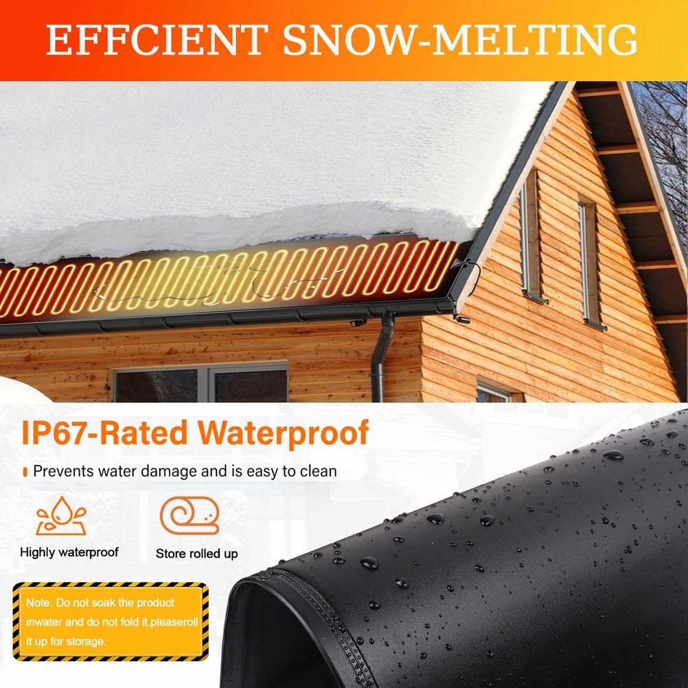 Outdoor Snow Melting Mats for Roof, Ice Dam Prevention Heating Mats, Roof Snow De-Icing Kit, Roof Heat Tape for Ice Dam & Pipe, 3 in/h Non Slip PVC Snow and Ice Melting Mat,3ftx14in